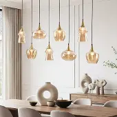 LumenXL Hanglamp Cael goud met amber glas in diverse vormen – 8-lichts