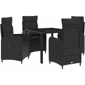 vidaXL Buiten Eettafel Set 5 st Zwart poly rattan