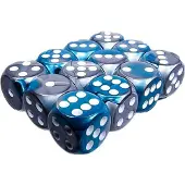 Chessex Gemini Staal-Teaal/wit D6 16mm Dobbelsteen Set (12 stuks)