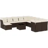 vidaXL 12-delige Loungeset met kussens poly rattan bruin