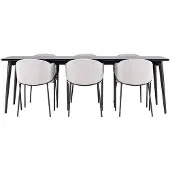 Ebuy24 Ellis eethoek tafel 85x230cm en 6 velours stoelen met armleuningen zwart.