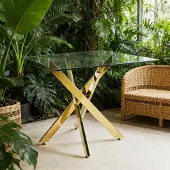 MODFU Eettafel - Glazen Blad En Metalen Poten - Modern - Goud