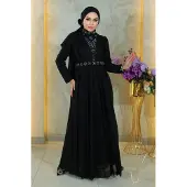 Turkishsouq Steen Detailed, Gedrapeerd Chest, Glitterend Avondjurk, Zwart