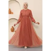 Turkishsouq Knoop Detailed Tule Avondjurk Zalm