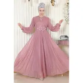 Turkishsouq Parel Detailed Gedrapeerd Glitter Avondjurk Oud roze