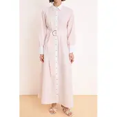 Turkishsouq Marineblauwe gestreepte maxi-jurk voor dames, casual/dagelijks, skatermodel met hijab
