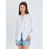 MixRay Lange Mouwen Losse Blouse met Strikhals