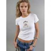 Busem Aangesloten Korte Mouw Crew Neck Katoenmix Top