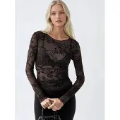 Busem Fitted Lange Mouwen Flock Print Tulle Blouse