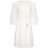 Smashed Lemon Witte broderie jurk met v-hals en strikceintuur |