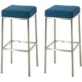 CLP Set van 2 barkrukken Montreal, met beklede zittingen en frame, inclusief voetsteun | Kleur: blauw, frame: roestvrij staal
