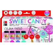 Marabu textilfarbe textil, set sweet candy auf wasserbasis, fr helle textilien, waschbestndig bis 60 grad, lichtecht, unterei