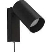 Licht-Erlebnisse Wandspot Mono I met stekker zwart, zwart, Woon-/ Eetkamer, metaal, Modern, buitenspot