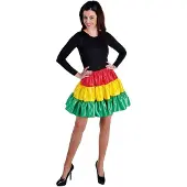 Coppens Volangen stroken rok rood,geel,groen - 100% satijn - Basics carnavalskleding | Maat S |
