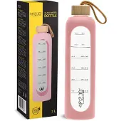 Super Merchant - Glazen Waterfles - 1000 ml - Roze - Borosilicaatglas