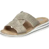 Rieker Damenschuhe Sandalen Flach Pantolette Gold Freizeit