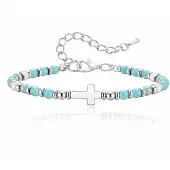 LGT JWLS Stalen Kralenarmband Kruis Turquoise