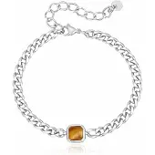 Mendes Stalen Schakelarmband Zilverkleurig Tijgeroog