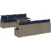 vidaXL Tuinbank Set 9 st 6-Aantal zitplaatsen Grijs en Marineblauw
