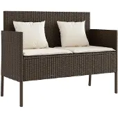 vidaXL Tuinbank met kussens poly rattan bruin