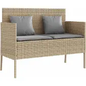 vidaXL Tuinbank met kussen, beige, van polyrotan