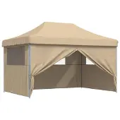 vidaXL Partytent inklapbaar pop-up met 4 zijwanden beige