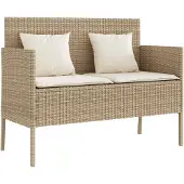 vidaXL Tuinbank met kussen, beige, van polyrotan