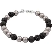 KUZZOI - Armband - Lava Synthetische Perle Grau Schwarz 925 Sterling Silber -