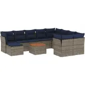 vidaXL 11-delige tuinbankset met kussens, grijs polyrotan