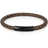 LGT JWLS LGT Jewels leren armband Stalen sluiting Donkerbruin Zwart-19cm