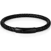 LGT JWLS LGT Jewels leren armband Stalen sluiting Zwart-21cm