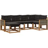 vidaXL Buiten bank set 6 st Naturel en Zwart