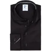 R2 Amsterdam overhemd zwart effen katoen wide collar
