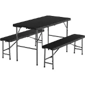 LifeGoods Inklapbare Picknickset - 124cm x 61,5cm - Tuintafel met 2 Banken - Weerbestendig - Campingtafel - Biertafel Opklapbaar - Voor Binnen en Buiten - Voor 4 tot 6 Personen - Zwart