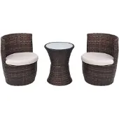 vidaXL 3-delige Bistroset met kussens poly rattan bruin