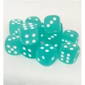 Chessex Frosted Teal/wit D6 16mm Dobbelsteen Set (12 stuks)