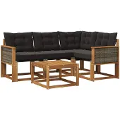 vidaXL Buiten bank set 5 st Naturel en Zwart