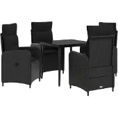 vidaXL Sofa Tafel Set 5 st Zwart PE rotan en poedergecoat staal