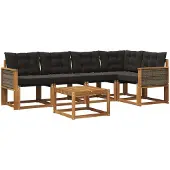 vidaXL Buiten bank set 6 st Naturel en Zwart