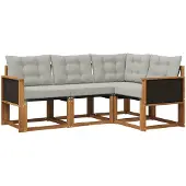 vidaXL Buiten bank set 4 st Naturel en lichtgrijs