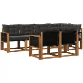 vidaXL Buiten bank set 7 st Naturel en Zwart