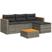 vidaXL 3-delige Loungeset met kussens poly rattan grijs