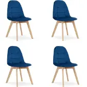 TEXTILOMANIE BORA Velvet Design Stoelen – Set van 4 – Marineblauw Fluweel – Scandinavisch Design – Beukenhouten Poten – Max. 120 kg