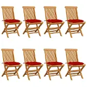 vidaXL Tuinstoelen 8 st met rode kussens massief teakhout