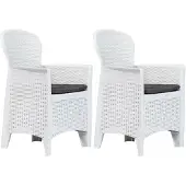 vidaXL Tuinstoel 2 st met kussen rattan-look kunststof wit
