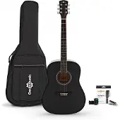 Gear4Music Dreadnought Left Handed Acoustic Guitar & Accessory Pack by Black