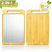 Happy Life Houten Snijplank Bamboe Dubbelzijdig – RVS Snijplank & Hygiënisch Snijvlak – 36 x 25 cm