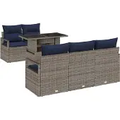 vidaXL Tuinbank Set 6 st 5-Aantal zitplaatsen Grijs poly rattan