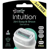 Wilkinson Sword Intuition 2in1 Soap and Shave Sensitive Skin-scheermesjes voor vrouwen met een gevoelige huid, 3 + 1 gratis navulmesjes