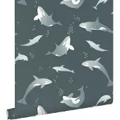 ESTAhome behang walvissen donkerblauw - 50 x 900 cm - 131566